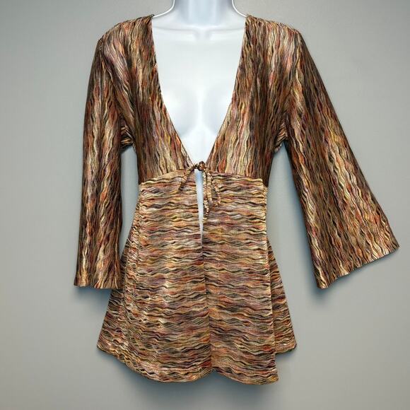 Chico's Tops - Chico's Y2K 90s Funky Colorful Front Tie Flare Sleeve Open Cardigan Womens Sz L